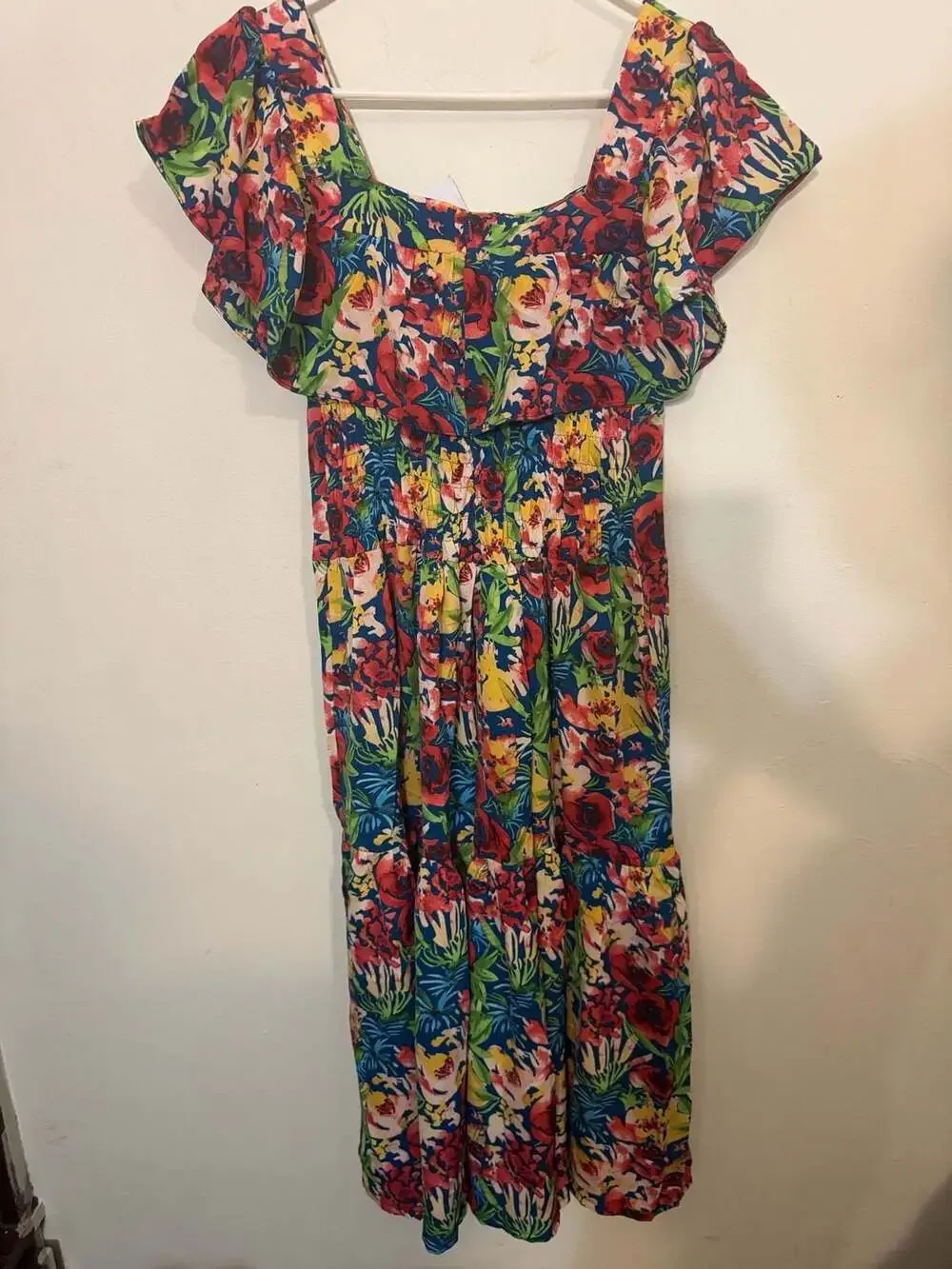 H Collection Floral Print Ruffle Tiered Midi Dress